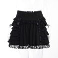 thumbnail image 4 of Women Dark Gothic High Waist Mini Pleated Skirt Harajuku Lolita Sweet Bowknot Lace Trim Splicing Tiered Ruffle Hem A-Line Party Streetwear, 4 of 4