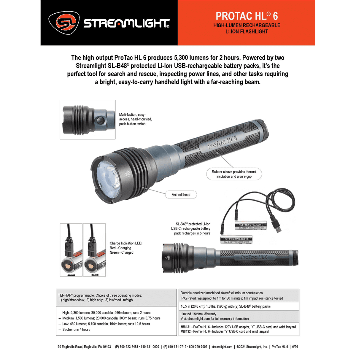 Streamlight ProTac HL 6 Rechargeable Li-Ion Flashlight