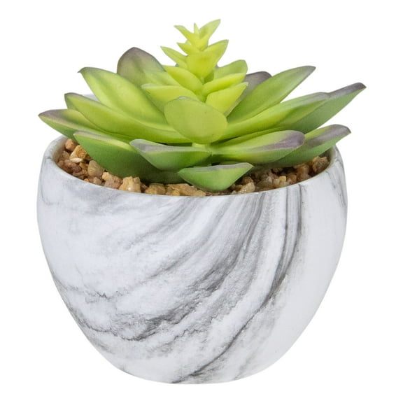 4" Green and Purple Artificial Succulent in Faux Marble Pot