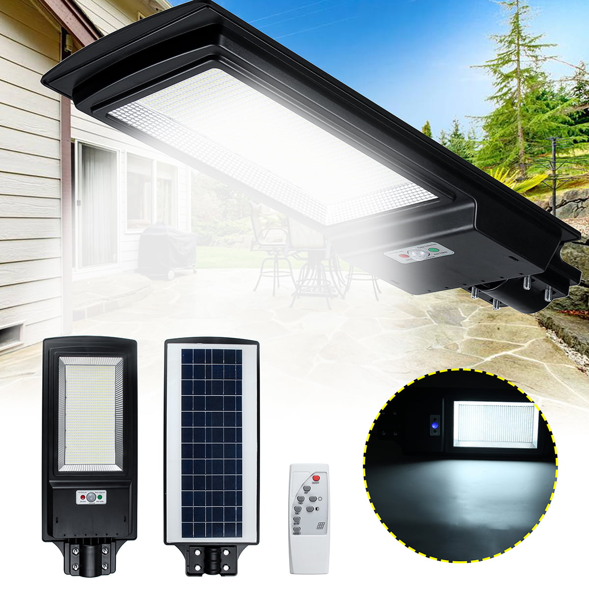 1000/1500W Solar Powered Wall Street Light PIR Motion Outdoor Garden Yard Lamp 