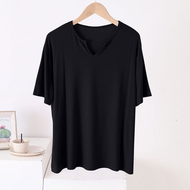 Fiudx Liquidación de Ofertas Flash Top/Camisa Holgada de Manga Corta con Cuello En V Liso para Mujer