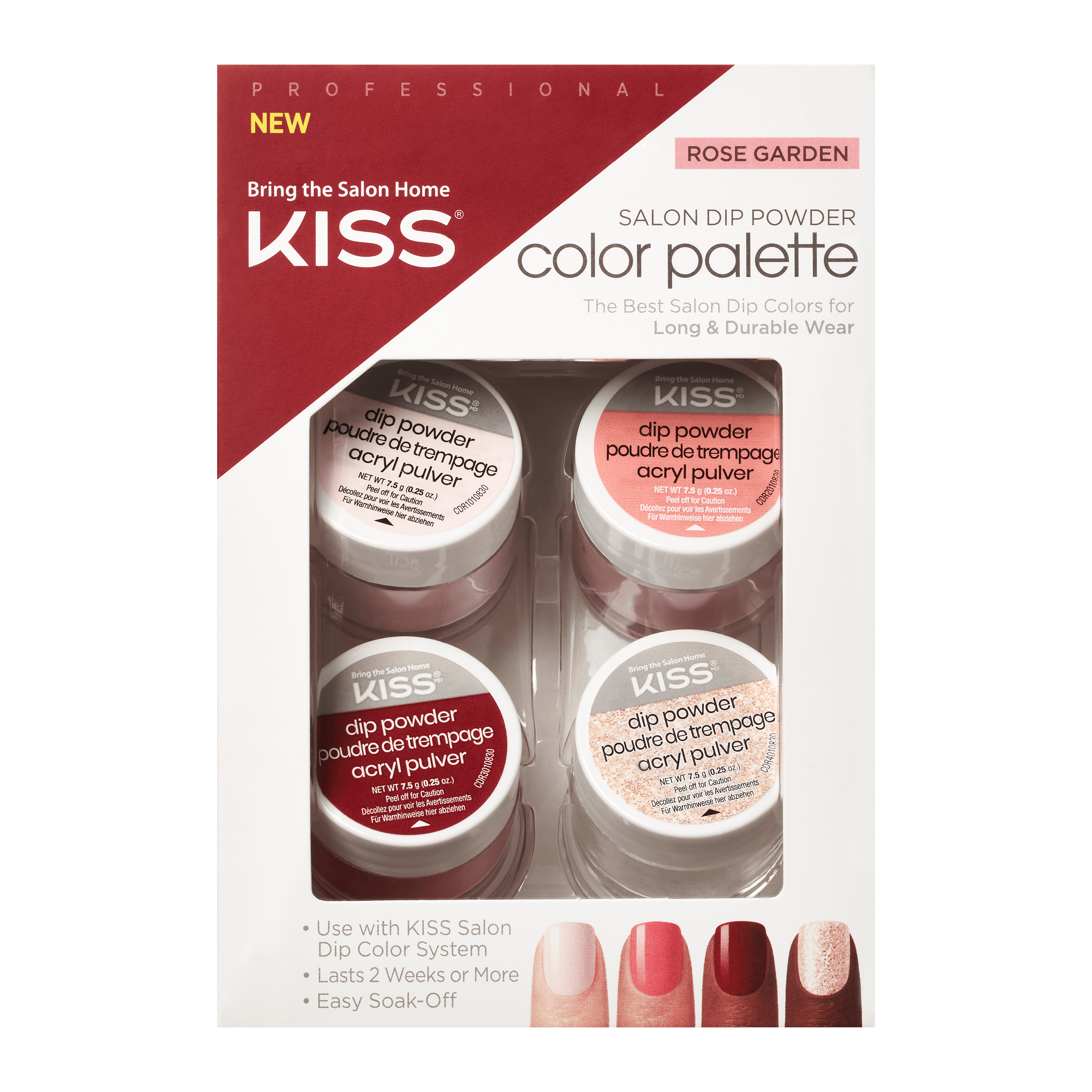 Kiss Salon Dip Powder Nail Kit Color Palette, Rose Garden, 4 Count