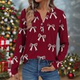 thumbnail image 5 of Long Sleeve Shirts for Women Casual V Neck Fall Tops Dressy Spring Work Blouses Clothes Red L, 5 of 7