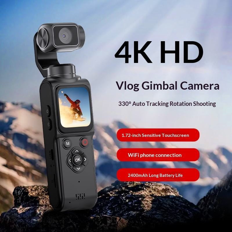 4K Pocket Gimbal Camera Handheld Stabilized Camcorder 64MP 330 ° Auto-Tracking Rotation 1.7-inch Touchscreen for Vlogging