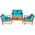 thumbnail image 2 of Gymax 4pcs Wooden Patio Furniture Set Table & Sectional Sofa w/ Turquoise Cushion, 2 of 9