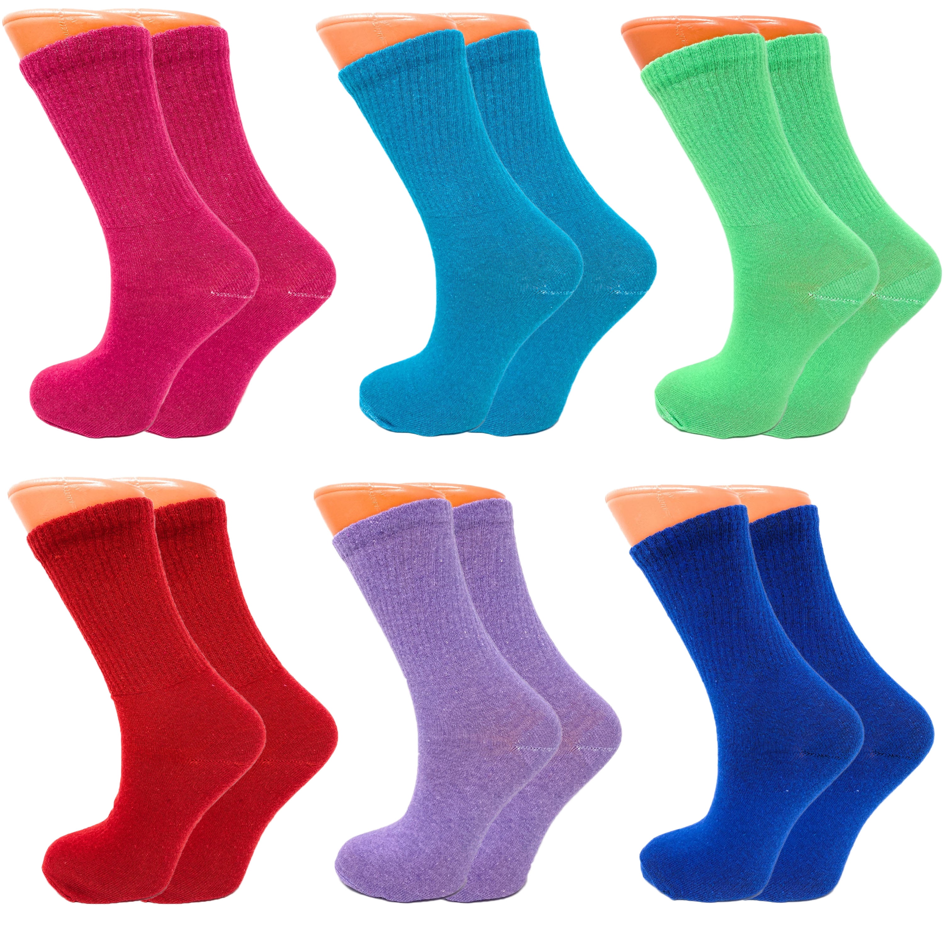 New Lot 12 Pairs Womens Multiple Color Crew Socks Cotton Size 9-11 Fashion