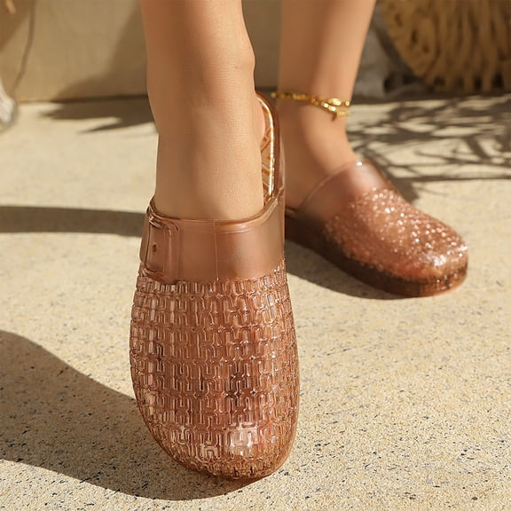 Jellies Mules Clogs Slip On Sandals Clear Slippers Jelly Shoes Women Closed Toe Flats for Women Summer Slides with Buckle for Beach Yellow