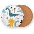 thumbnail image 2 of 4 Pieces Funny Kid Dinosaur Coasters Set, Non-Slip Heat-Resistant Drink Coaster, Round Cup Mat Pad for Kitchen Bar Cafe Deco, Perfect Housewarming Gifts 3.9" x 0.15" Home Decor Gifts, 2 of 7