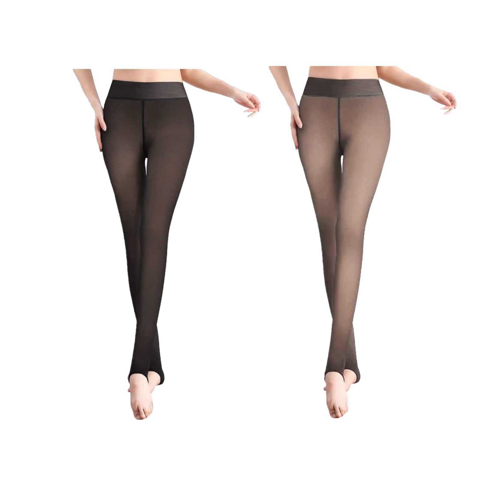 Women Fleece Lined Tights Fake Translucent Pantyhose High Waisted Warm  Winter Sheer Thick Fleece Tights Zh52