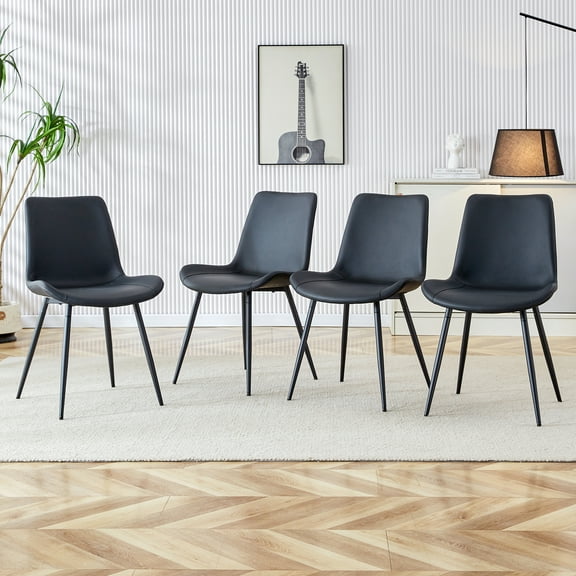 NYEESS Set of 4 Black PU Dining Chairs with Metal Legs, Modern Kitchen and Office Seating