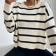 thumbnail image 3 of Suéter a rayas para mujer Suéter suelto blanco y negro Suéter suave Tops Otoño Invierno FLhrweasw Nuevo, 3 of 7