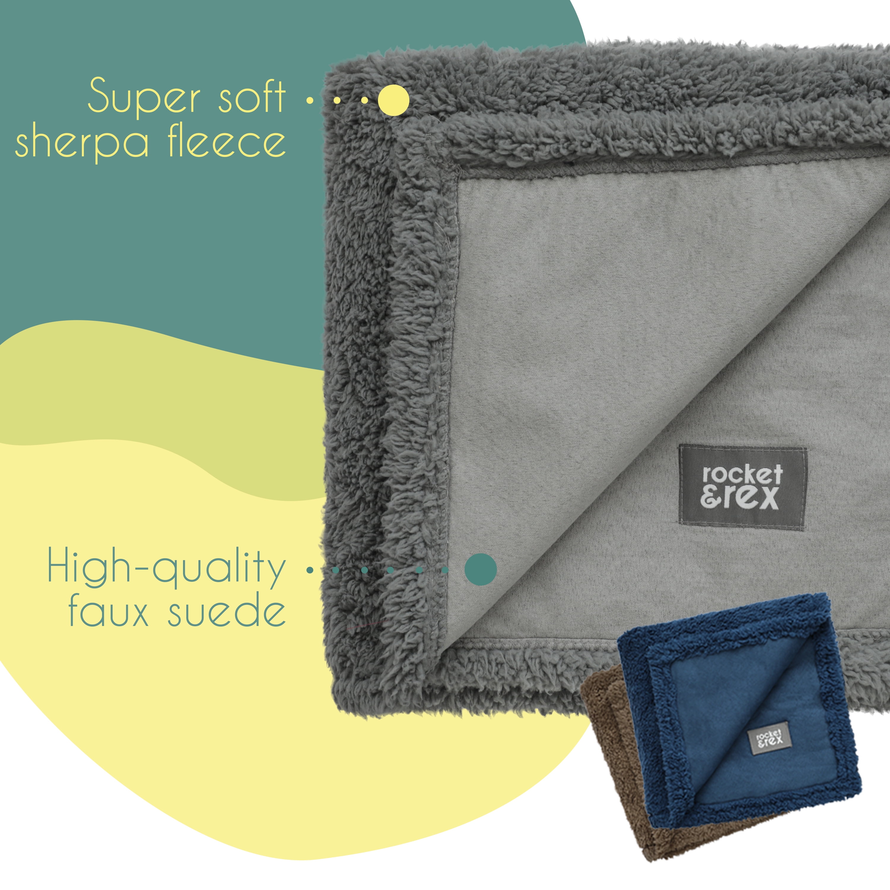 rocket & rex Extra Large Waterproof Dog Blanket, Blue, Washable Waterproof Pet Blanket Protects Beds, Couches & Other Furniture, Premium Fleece Fabric with Reversible Faux Suede, 56" x 73" (Pack of 1
