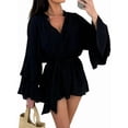 thumbnail image 2 of Women'S Layered Bell Sleeve Tie Neck Mini Dresses Ruffle Belted Tunic Dress Black XL, 2 of 8