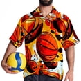 thumbnail image 4 of Basketball Men's Casual Printed Button Down Short Sleeve Poplin Hawaiian Beach Shirt with Spread Collar Tops, 4 of 6