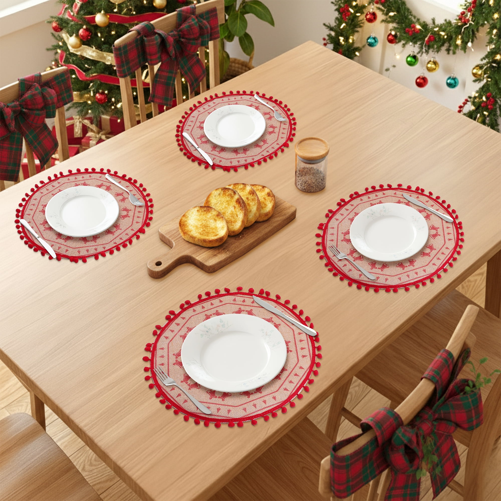 Unique Bargains Set of 6 Round Farmhouse Placemats for Dining Table Decor Pattern
