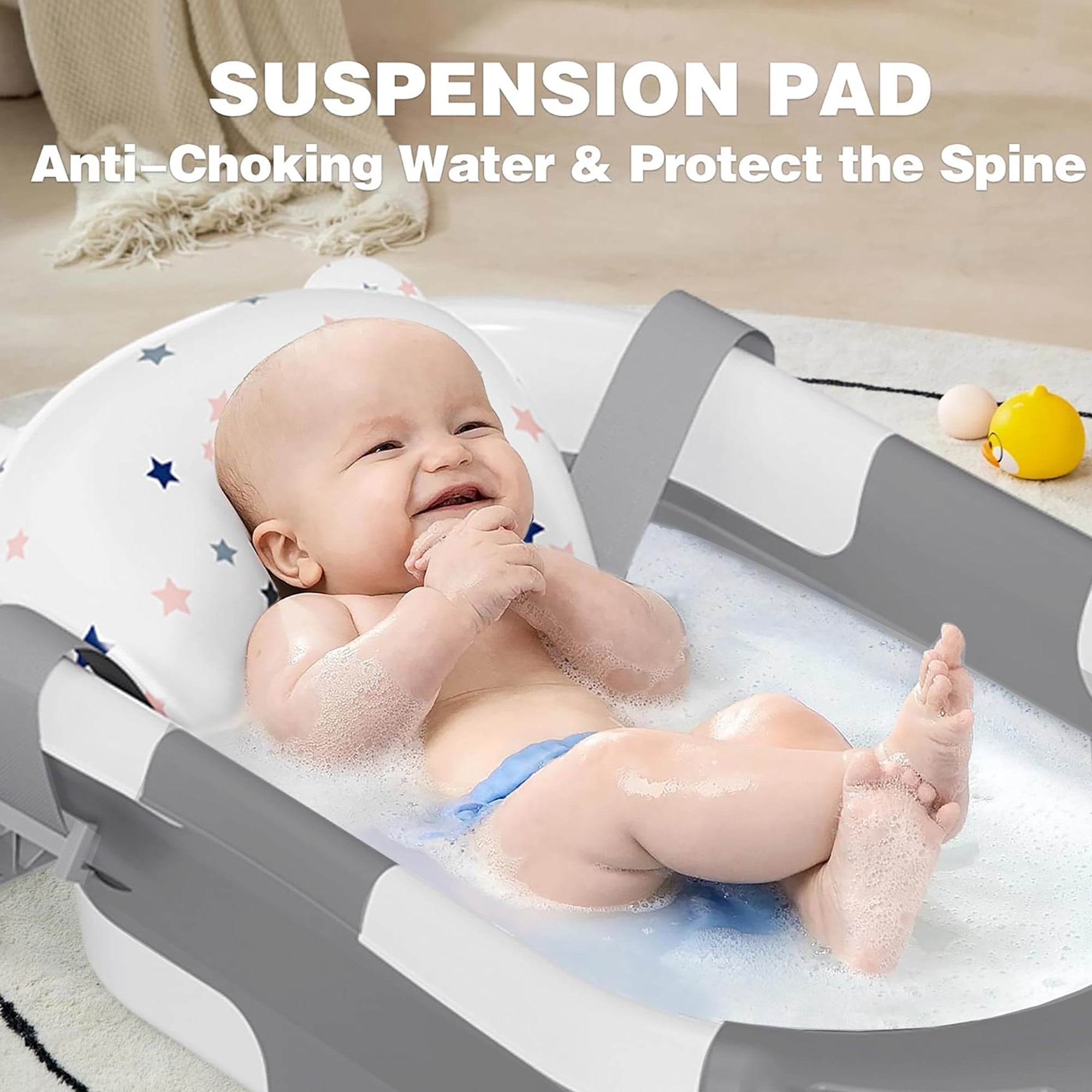 Morfone Collapsible Baby Bathtub for Newborn with Thermometer & Soft Cushion, Portable Travel Baby Tub for Infant to Toddler 0-36 Months, Gray