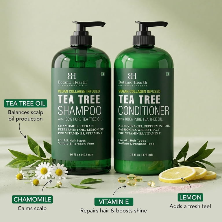 Botanic Hearth Tea Tree Shampoo and Conditioner Set, Vegan