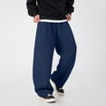 thumbnail image 4 of Men's Baggy Sweatpants Wide Leg Lounge Joggers with Deep Pockets Soft Stretch Blend Drawstring Open Bottom Relaxed Fit for Gym Travel Navy XL, 4 of 6