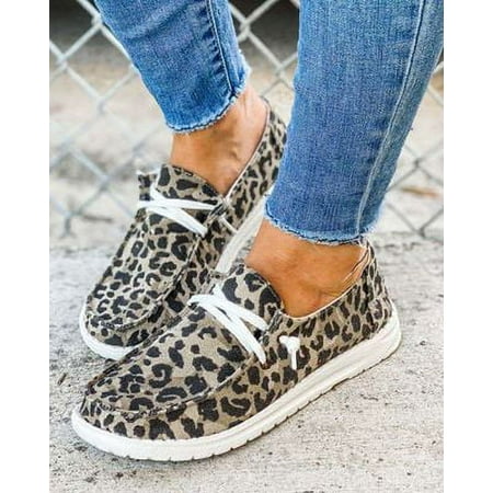 

Women s Casual Canvas Shoes Flat Low Top Leopard Print Shoes Slip On Lace Up Round Toe Shoes