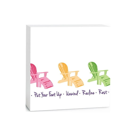 Unwind Recline Rest Peach Green Chairs 5 x 5 Wood Tabletop Sign Plaque
