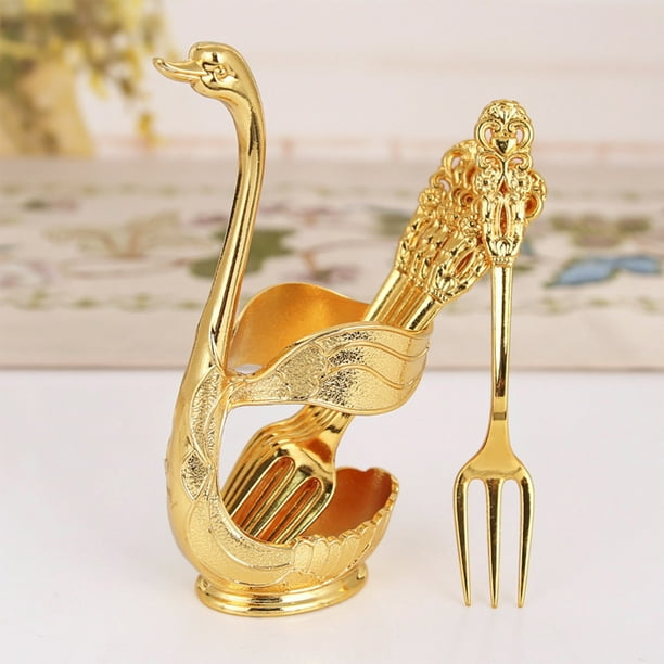 Juego de Tenedor y Cuchara para Fruta con Base Decorativa de Aleación de Aluminio | Elegante Juego de Cubiertos de Metal para Cocina y Comedor | Cubiertos Duraderos y Resistentes a La Oxidación | Ide