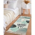 thumbnail image 3 of Funny Abstract Art Watercolor Tropical Leaves Boho Teal Bathroom Runner Rug 2'x6'Washable Woven Area Rug, Tassel Kitchen Rug,Throw Floor Mat Carpet Decorative for Living Room Bedroom, 3 of 7
