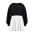 thumbnail image 4 of Womens Oversized Sweatshirt Dress Long Flowy Patchwork Pullover Tops Cute Drop Shoulder Sweatshirts Fall Long Sleeve Mini Dress Teen Girls Crewneck Solid Tunic Pleated Loose Clothing Beig, 4 of 4