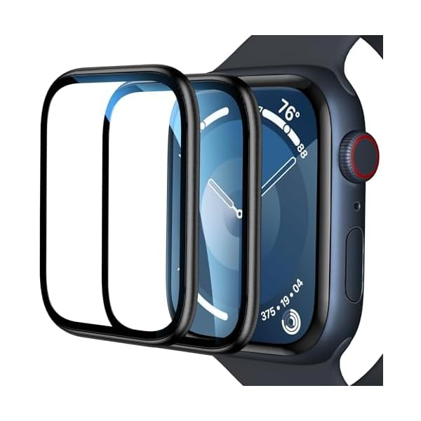 wonima02 [2 Pack for Apple Watch Screen Protector 41mm Series 9 8 7, Titanium Alloy Bumper + Tempered Glass, Full Coverage Waterproof Non-Bubble Anti-Scratch HD Clear Film for iWatch 9/8/7 41mm,Black