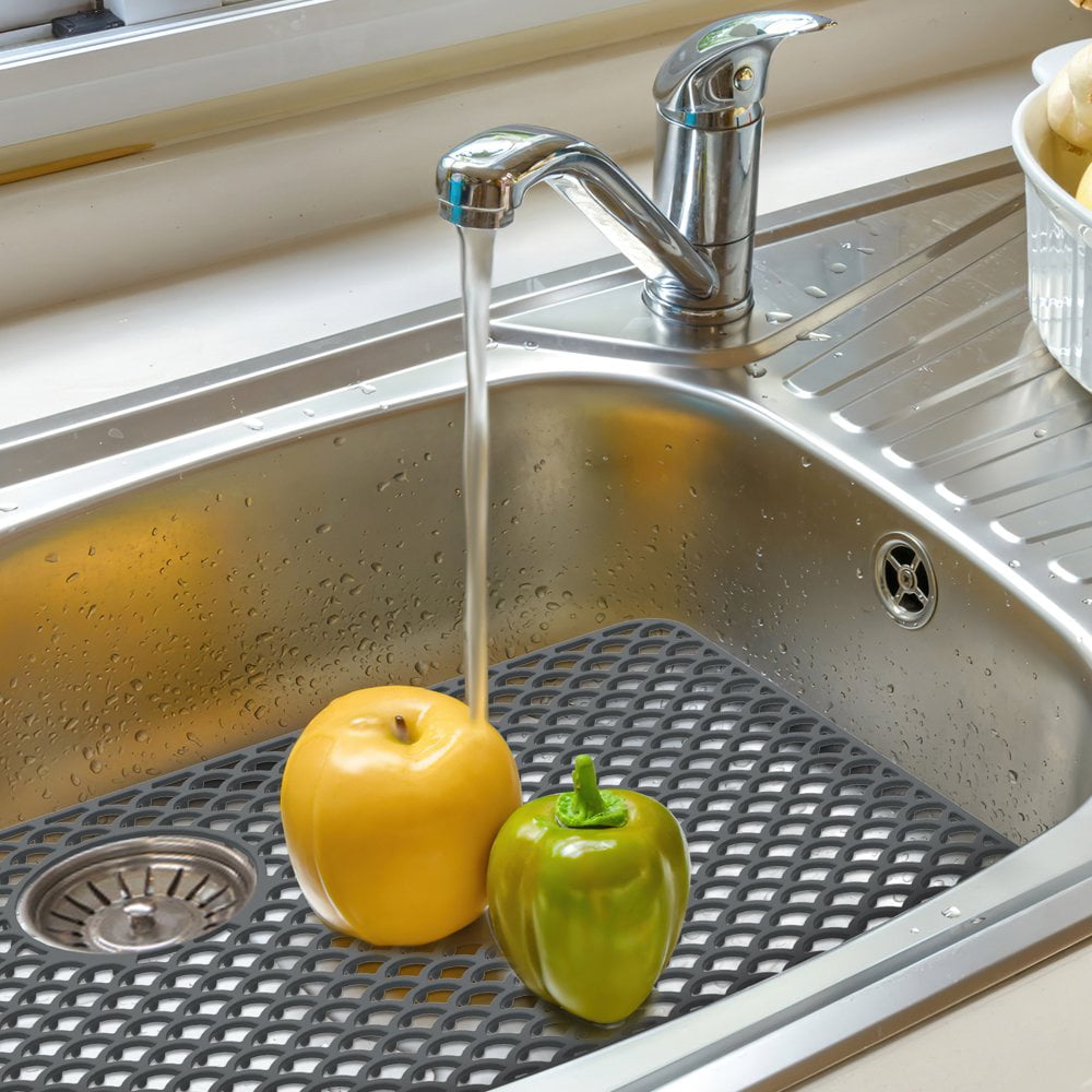 JUNWELL Silicone Sink Protector Heat-Resistant Sink Liner Mat Reusable Silicone Sink Mat for Kitchen 28.3x15inch