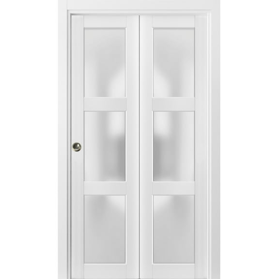 Sliding Closet Bi-fold Doors | Lucia 2552 White Silk with Frosted Glass