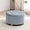 Water Blue Fabric, variant on Wovenbyrd Prescott Large Round Button-Tufted Storage Ottoman, Lift Off Lid - Bark