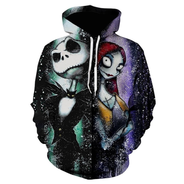 Sudaderas con capucha con estampado 3D de pesadilla de Halloween Jack y Sally de la película de terror de Anime, sudaderas informales a la moda para hombres y mujeres antes de Navidad