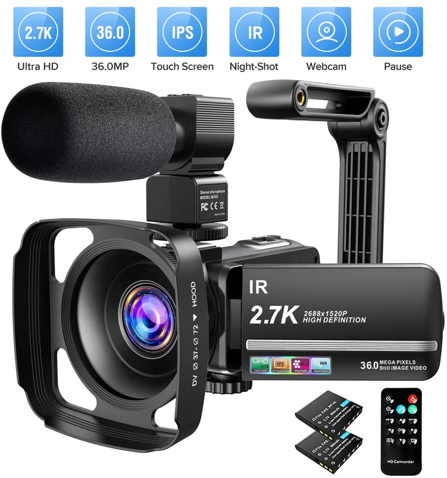 HDMI Cable 2.7K Video Camera HD Vlogging Camera Camcorder for YouTube WiFi 3.0 IPS Touch Screen IR Night Vision 16X Digital Zoom Recorder with Microphone，Wide Angle Lens 