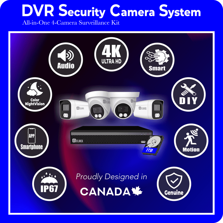 4K Security Camera System Color Night Vision Spotlight, DVR Surveillan