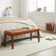 thumbnail image 4 of Milcil Upholstered Entryway Bench End of Bed Dining Bench with Wood Legs Tufted Dinning Seat Faux Leather Cognac Brown, 4 of 5