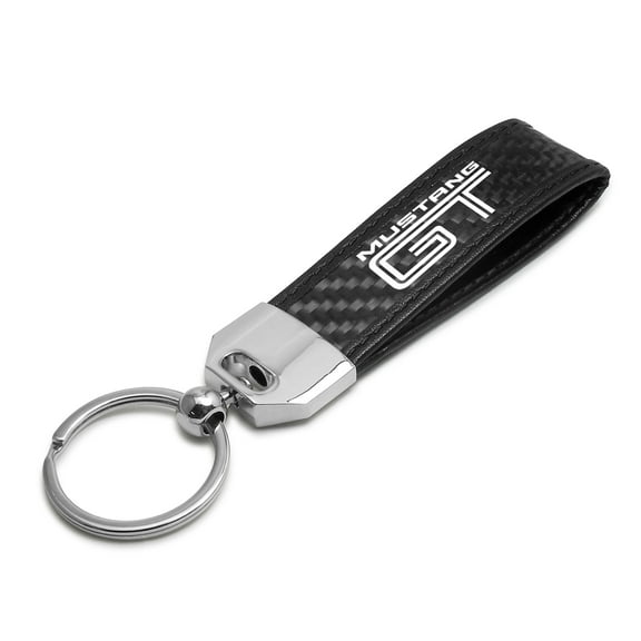 iPick Image for Ford Mustang GT Real Carbon Fiber Leather Strap Key Chain with Black stitching, Official Licensed