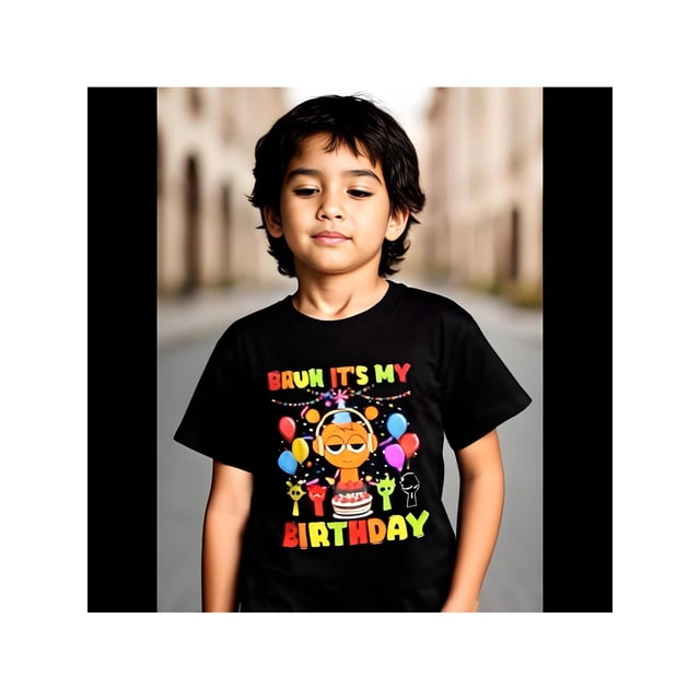 Sprunki Boys Girls Birthday Bruh It'S My Birthday Sprunki Boys T-Shirt for Boys Fashion Trend Bottoming Shirt Breathable, Casual Comfortable Top Streetwear Fashion Casual Summer Tee Crew Neck Short S