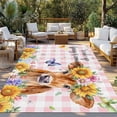 thumbnail image 2 of Spring Cow Outdoor Rug for Patio/Deck/Porch, Non-Slip Large Area Rug 5 x 8 Ft, Summer Sunflower Botanical Pink Plaid Indoor Outdoor Rugs Washable Area Rugs, Reversible Camping Rug Carpet Runner, 2 of 8