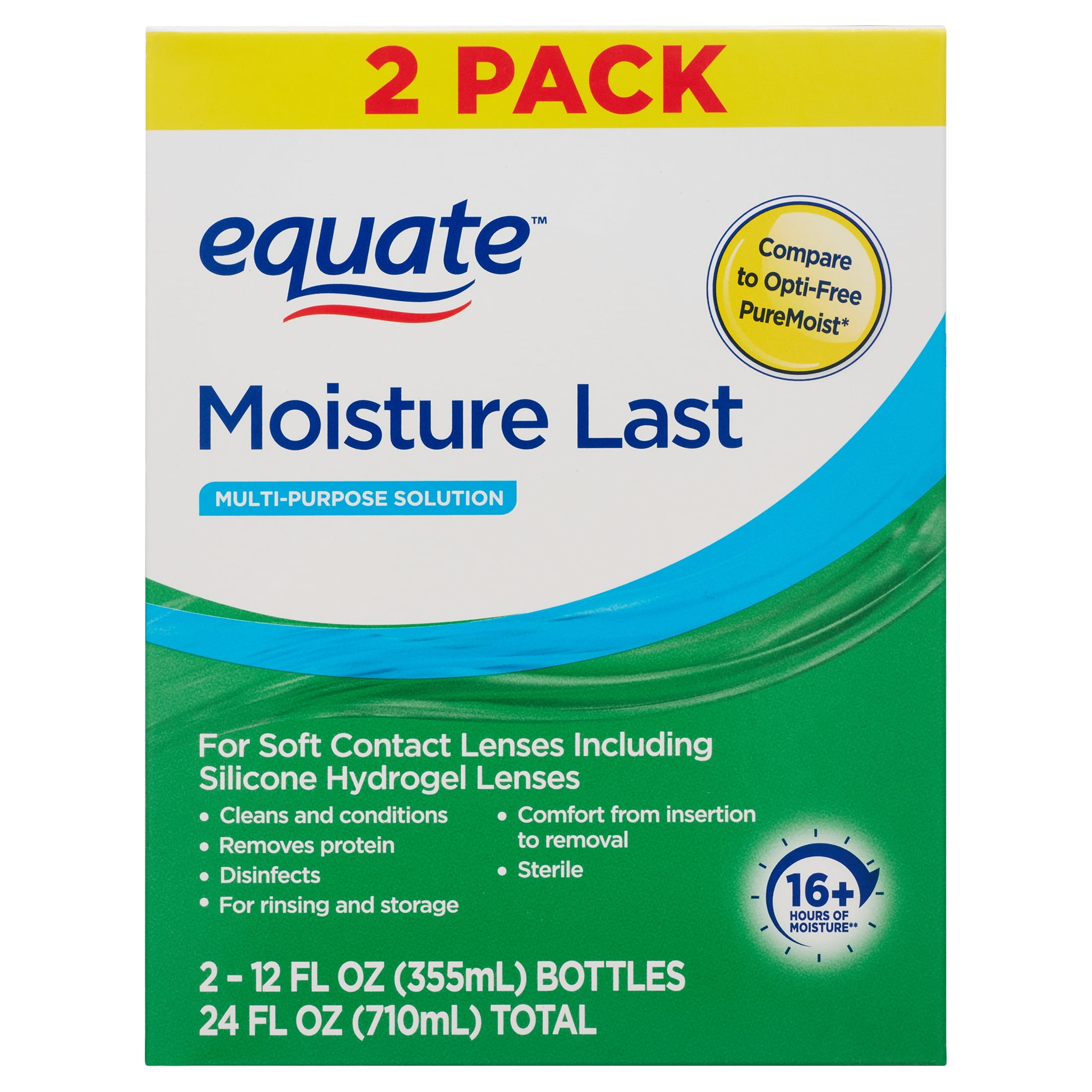 Equate Moisture Last Multi-Purpose Solution, 12 fl oz, 2 Count