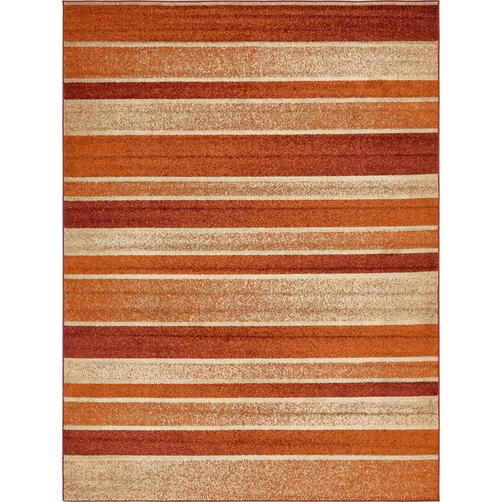 Unique Loom Autumn Rectangular Stripe Modern Area Rugs, Orange