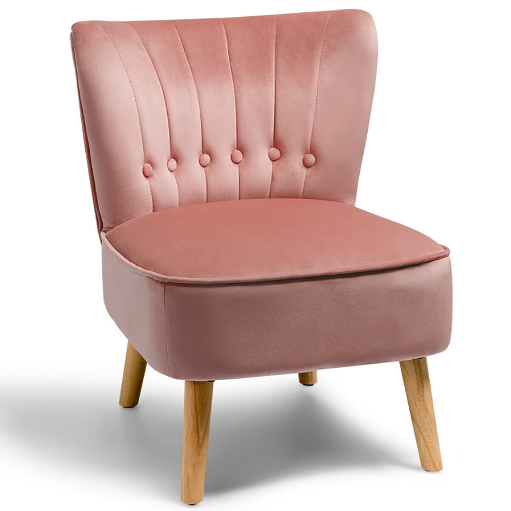 Finihen Velvet Accent Chair, Armless Accent Chair Tufted Velvet Leisure Chair, Thickly Padded, Armless Wingback Club Chairs for Living Room, Bedroom, Pink