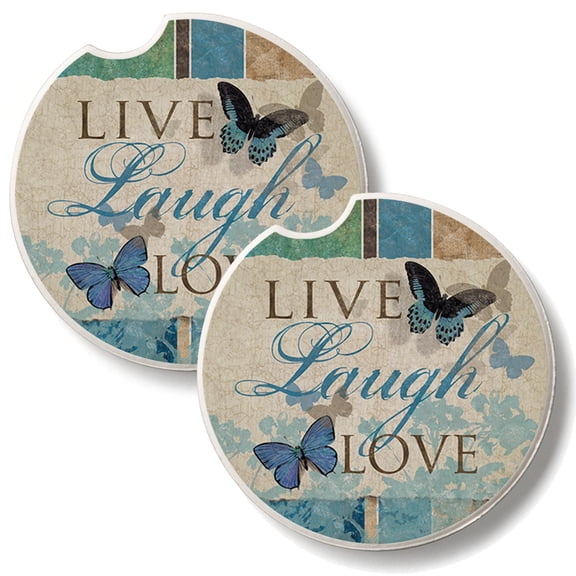 Thirstystone Live Laugh Love 2 Pack Absorbent Car Coasters