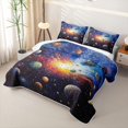 thumbnail image 3 of Manfei Celestial Colorful Planets Bed Spread Queen,Glowing Space Nebula Queen Coverlet Set,Blue Orange,Black Reversible,3 Pieces,1 Quilt and 2 Pillowcases, 3 of 7