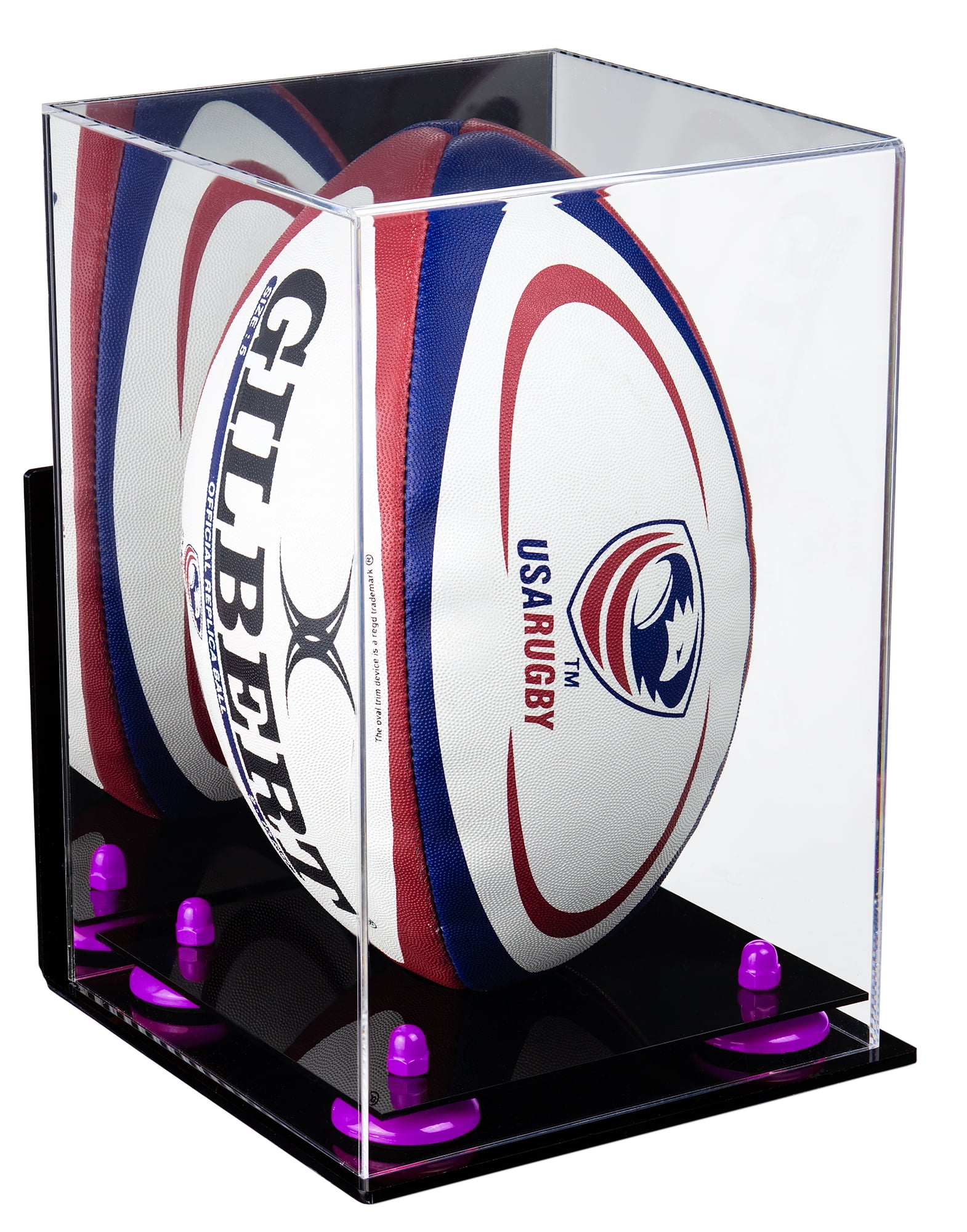 Deluxe Acrylic Rugby Ball Display Case with Mirror, Wall Mount and