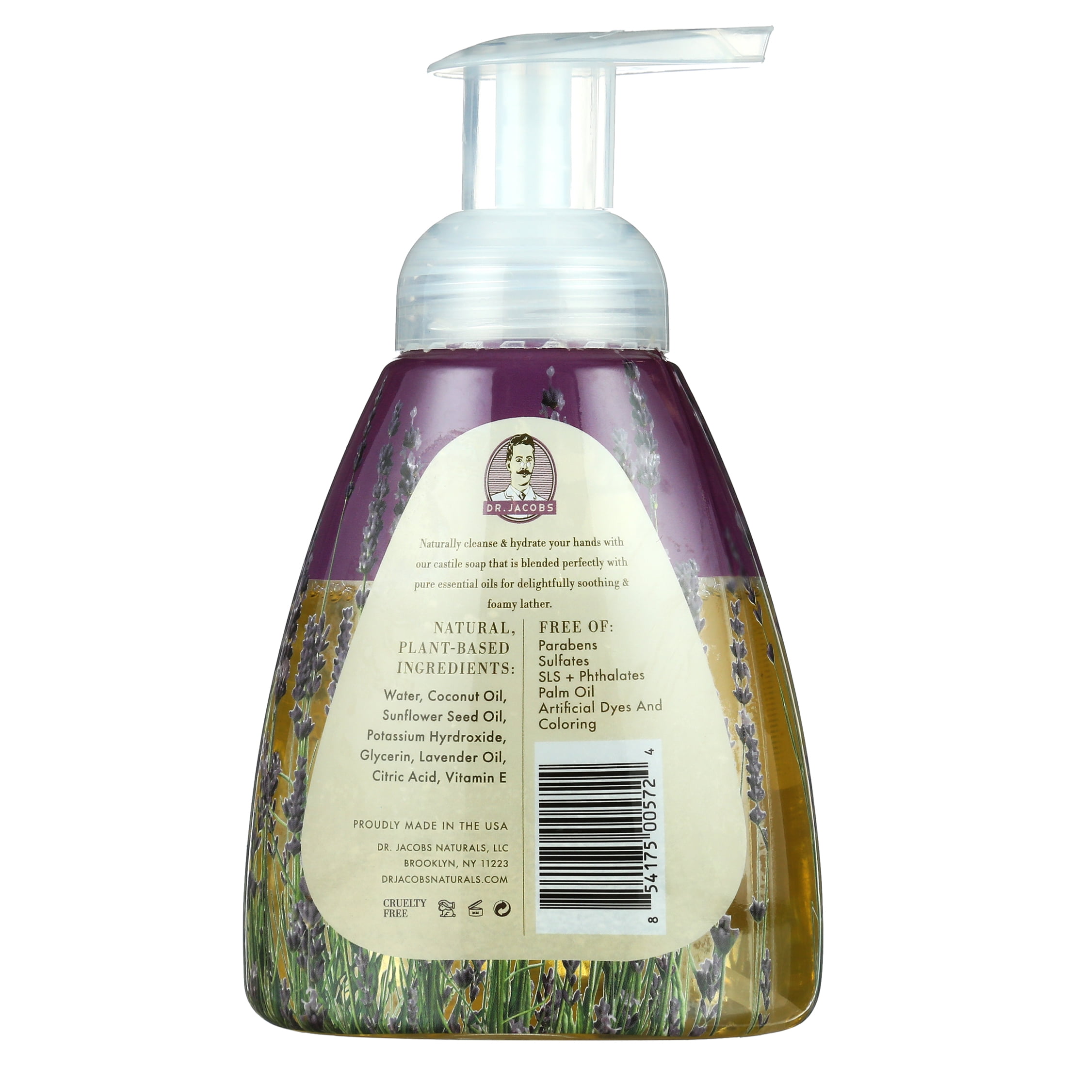 Dr Jacobs Naturals Pure Castile Foaming Hand Soap (Lavender 10 oz.) Face and Hand Wash Pump Bottle.