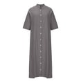 thumbnail image 5 of Fartey Cotton Linen Shirt Dress for Women Plus SIze Half Sleeve Button Down Maxi Dresses Casual Elegant Lapel V Neck Sundress Loose Beach Vacation Sundresses with Pockets Gray XXXXXL, 5 of 5