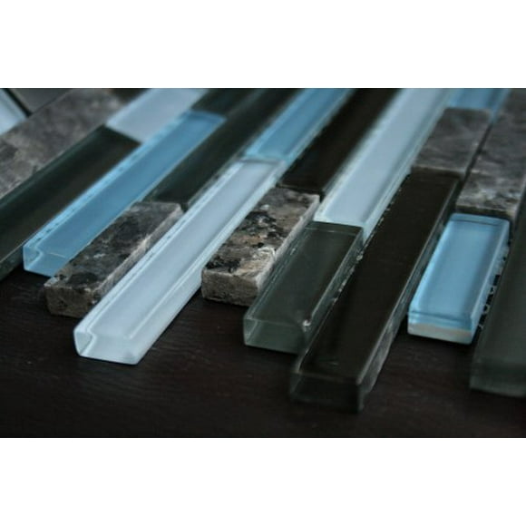 Random Brick Pattern Glass Tile (Black- Gray with Blue Pearl Granite)