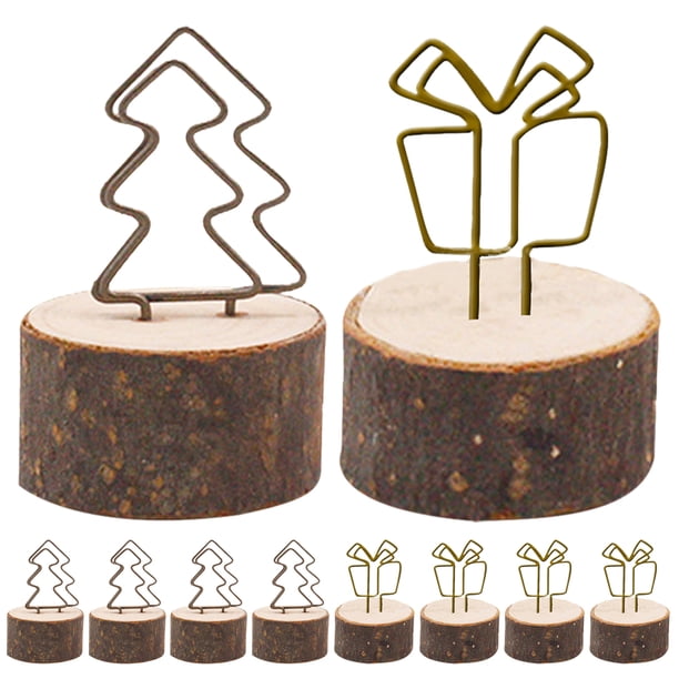 10 clips de notas de mesa, clips de fotos con base de madera, clips de fotos con base de madera, clips para números de mesa
