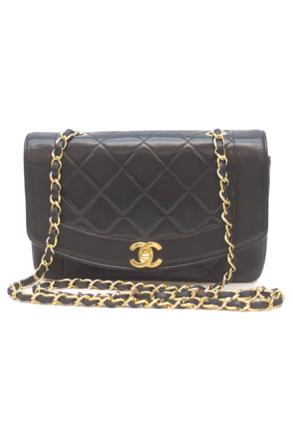 Pre-Owned CHANEL No. 2 A01164 Black Lamb Diana 22 Chain Shoulder Bag with GD Hardware, Women's