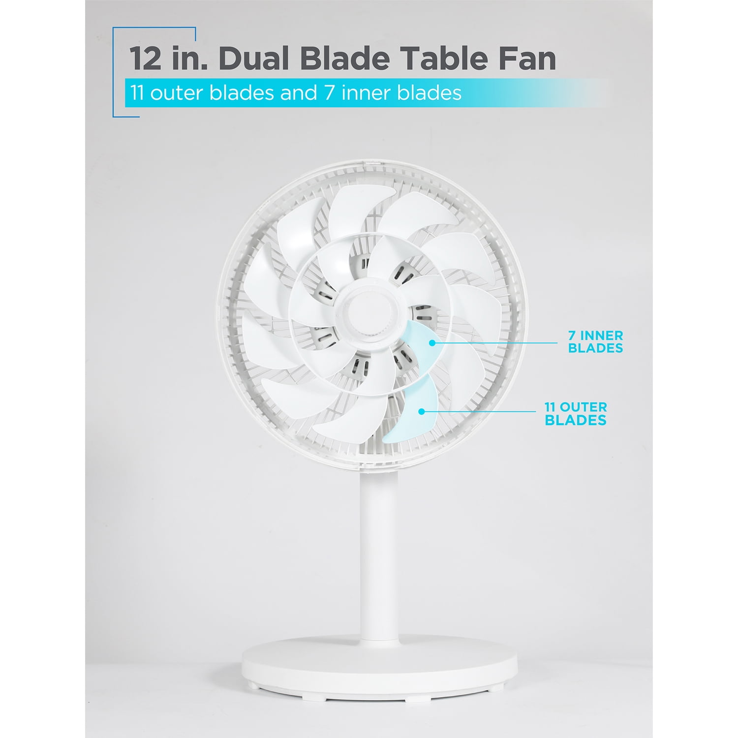 BLACK+DECKER BFDTD12VW 12-In. 3-Speed Oscillating Portable Dual-Blade Table Fan with Remote, White
